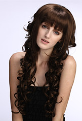 Lady's extra long curly synthetic brown wigs YS-9044B